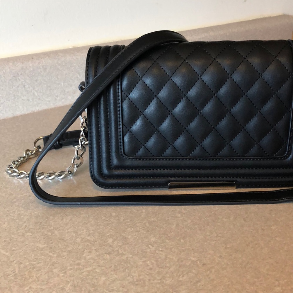Black quilted faux leather crossbody